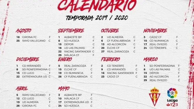 Calendario liguero del Real Sporting de Gijón 2019/2020 Sporting1905